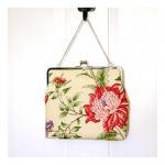 Silk Lined Linen Floral Tote Frame Kisslock Clutch