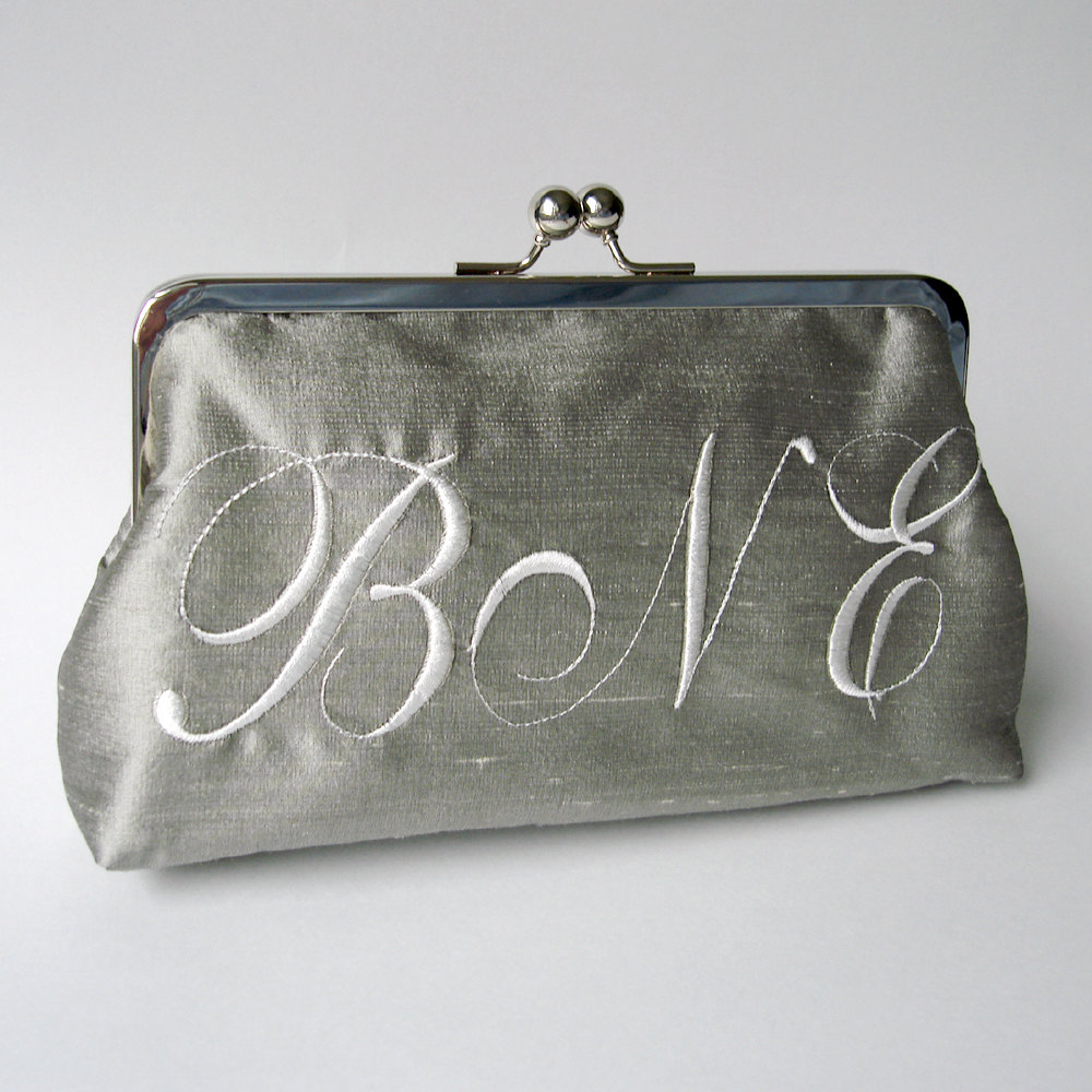 Kisslock Clutch Monogram Personalized Silk Frame Handbag